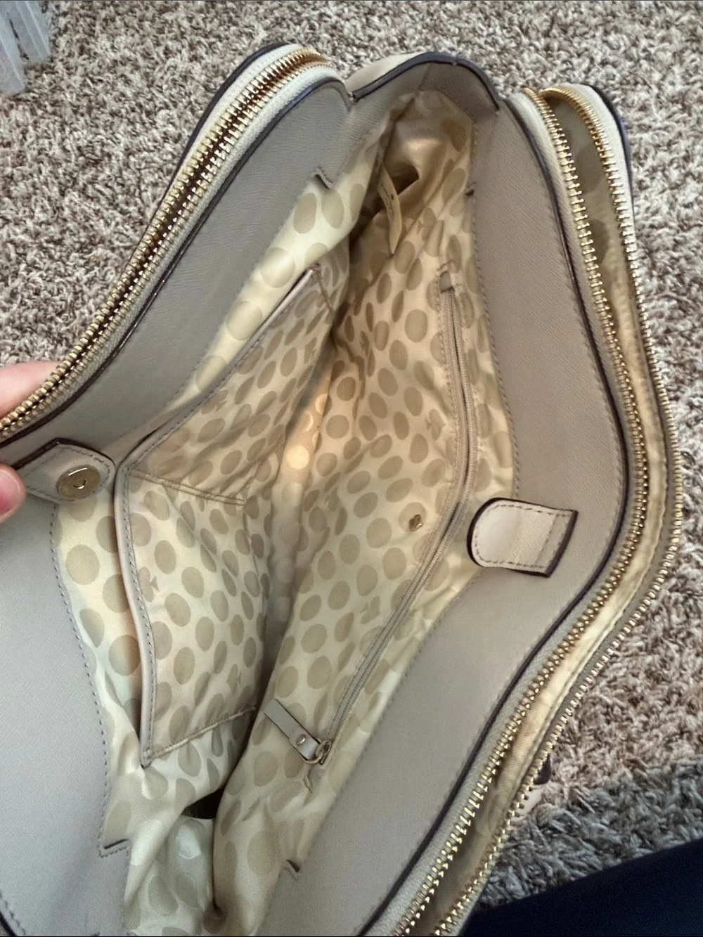 kate spade neutral beige Saffiano leather tote